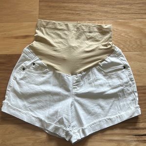 A. Glow White Stretch Denim Shorts